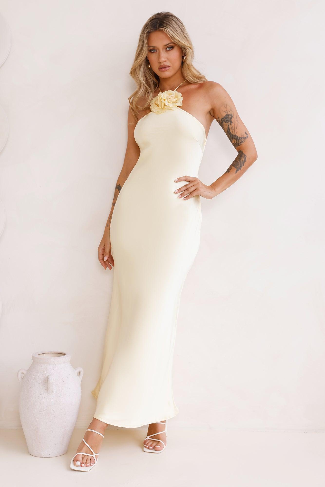 Admired By All Satin Halter Maxi Dress Yellow product image