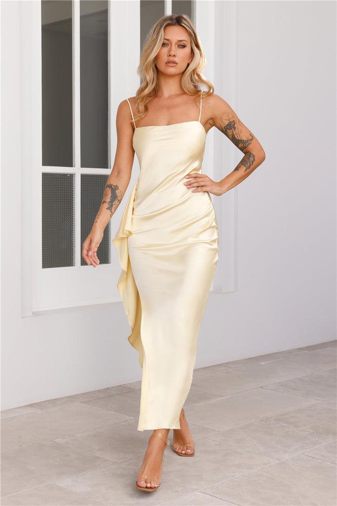 Sweet Stories Satin Maxi Dress Yellow Product Image