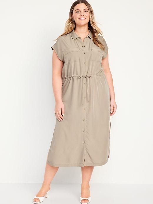 Waist-Defined Utility Midi Shirt Dress Product Image