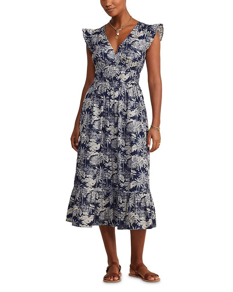 Womens Palm Poplin Flutter Midi-Dress Product Image