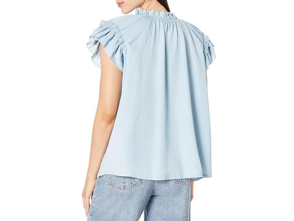 Karen Kane Flutter Sleeve Ruffle Top (Chambray) Women's Clothing Product Image