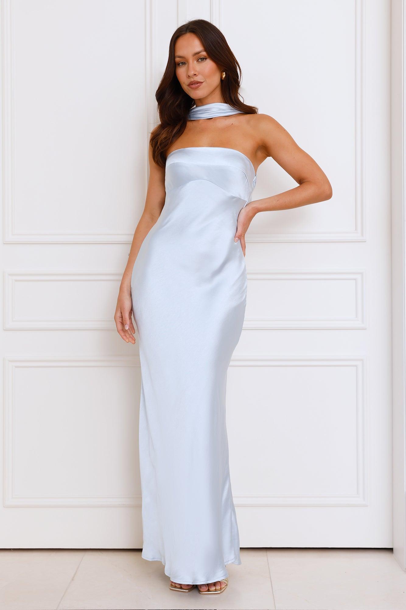 Precious Pearl Satin Maxi Dress Blue product image