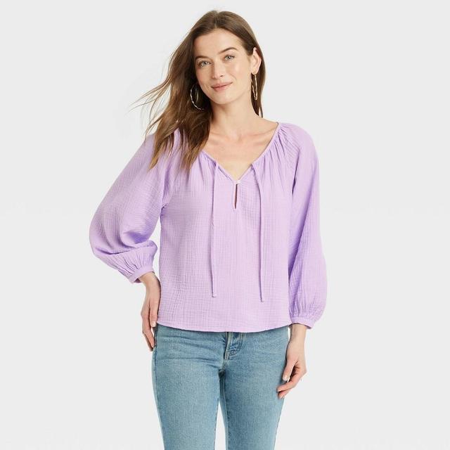 Womens Balloon Long Sleeve Everyday Blouse - Universal Thread Purple Product Image