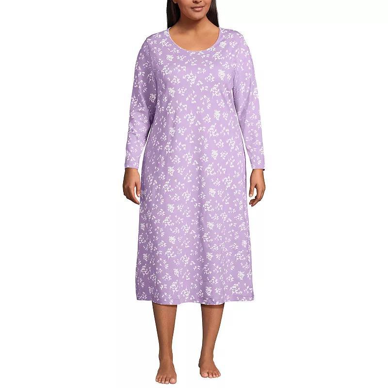 Lands End Womens Tall Cotton Long Sleeve Midcalf Nightgown Product Image