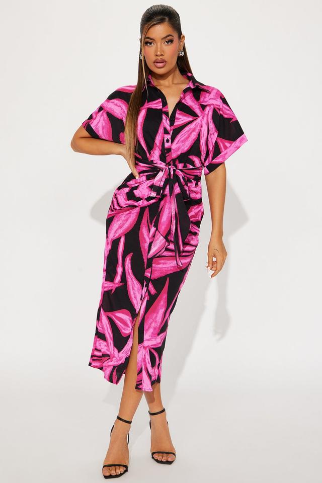 Paradise Tropical Midi Dress - Fuchsia/combo Product Image