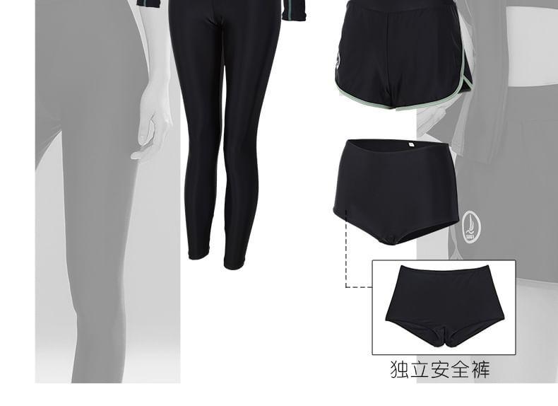 Set: Long-Sleeve Rashguard Top + Swim Pants + Bottom + Bikini Top Product Image