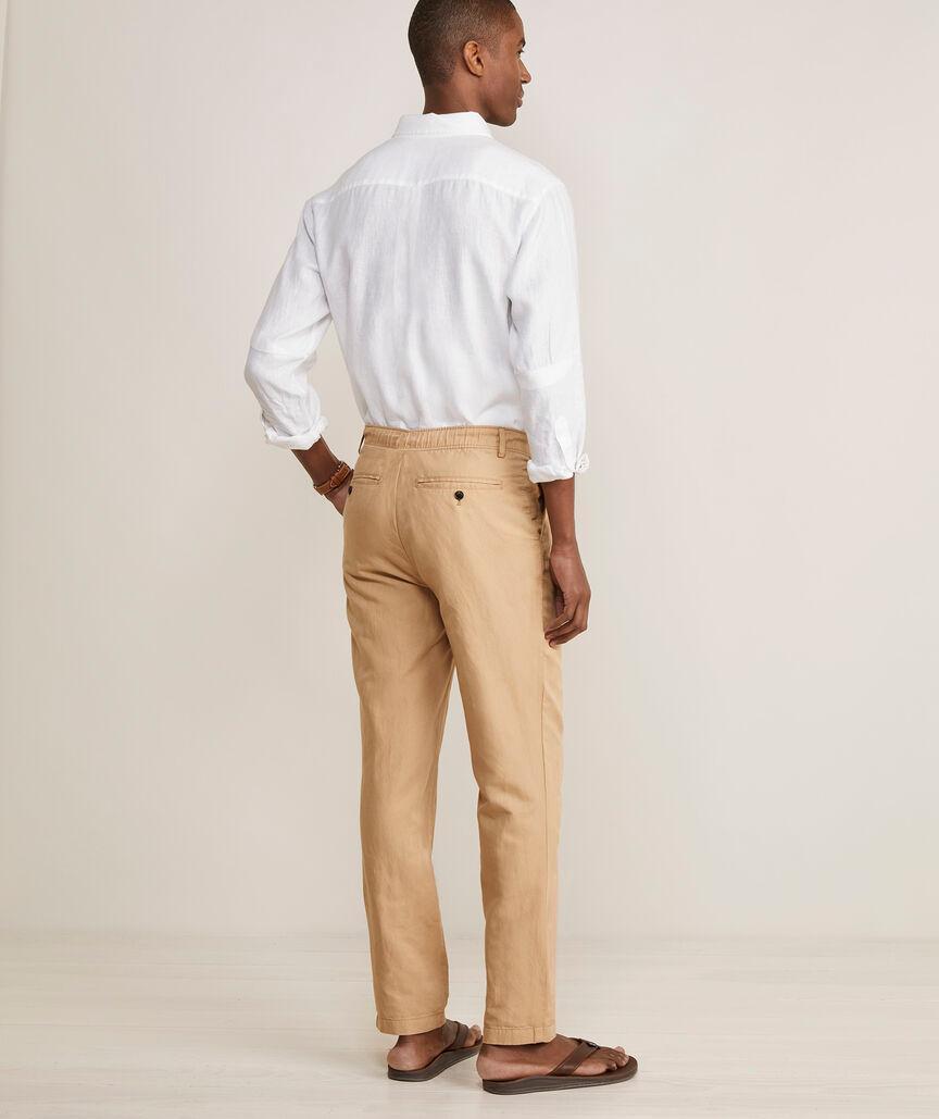 Linen-Cotton Pleated Pull-On Pants Product Image