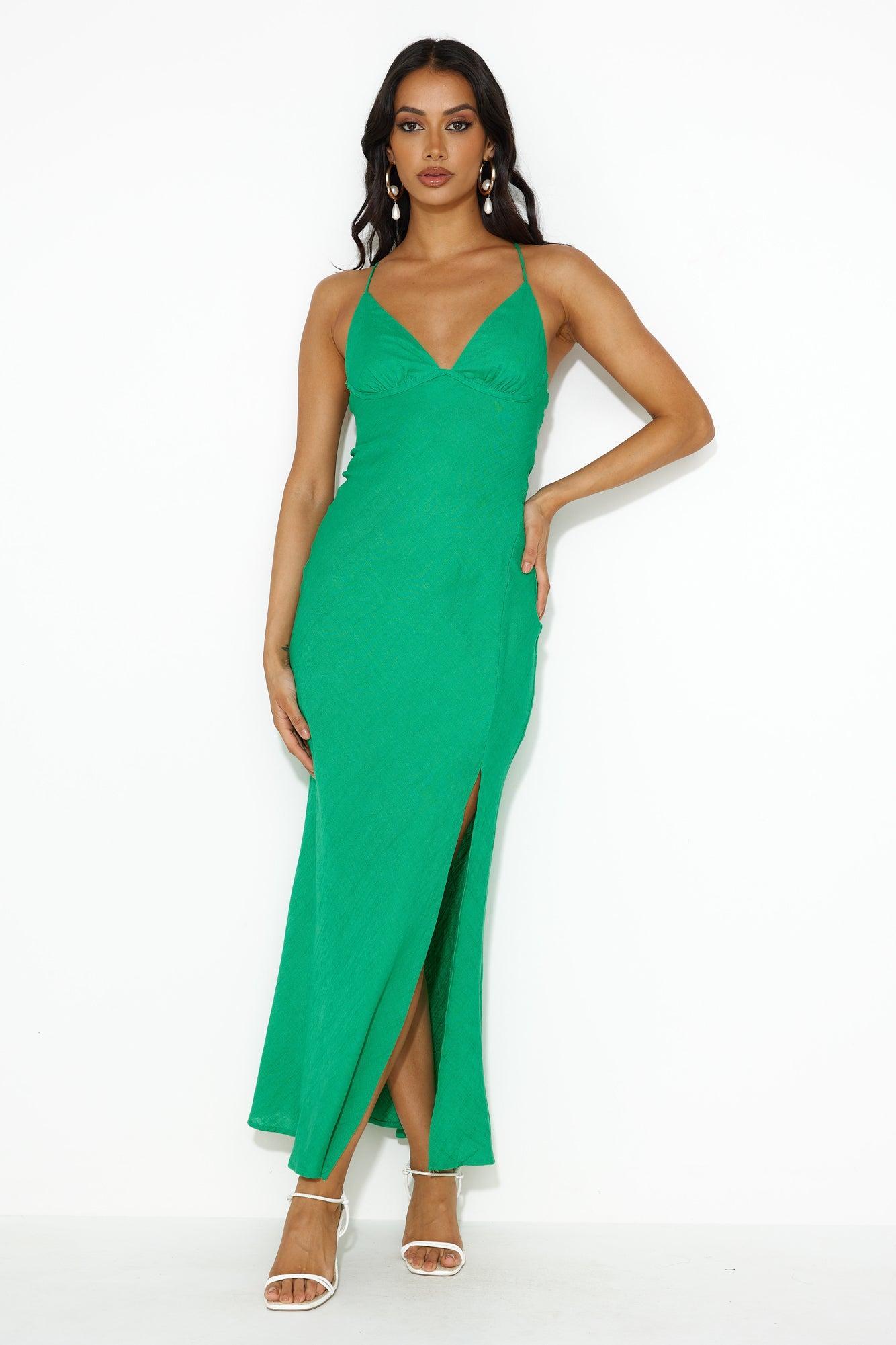 Coastal Resort Linen Midi Dress Green Product Image