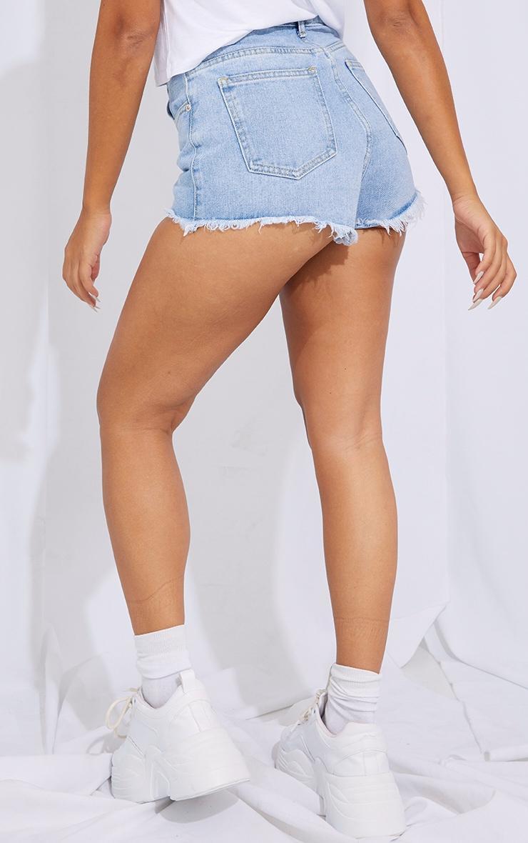 Petite Light Blue Wash Frayed Hem Denim Shorts Product Image