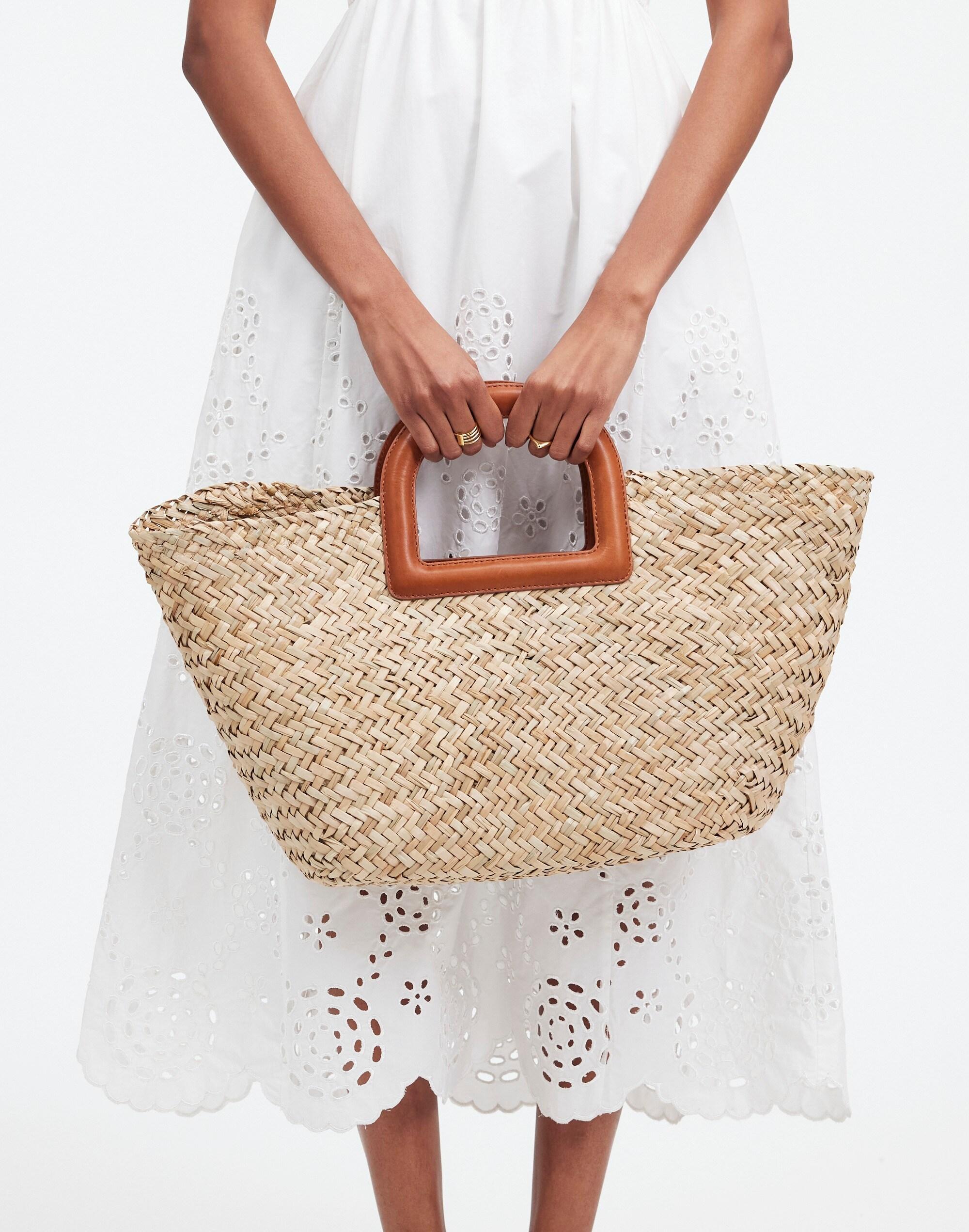 The Large Crossbody Basket Tote in Handwoven Straw Product Image