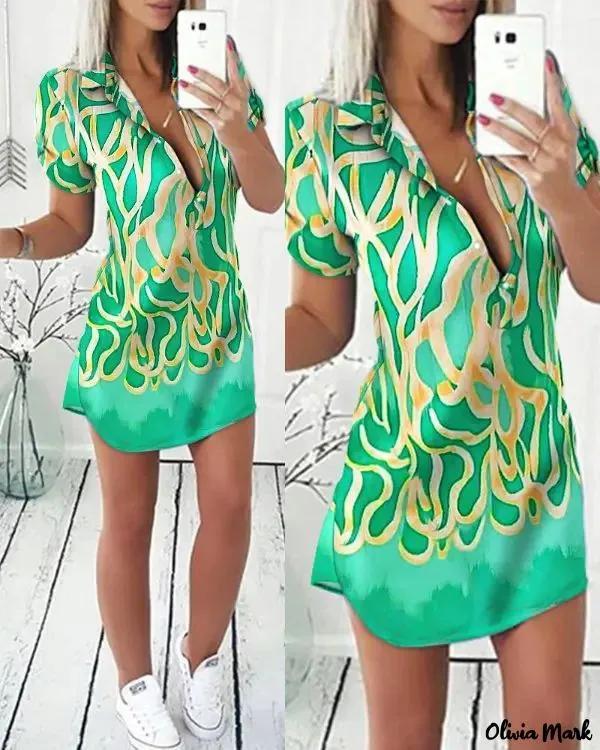 Olivia Mark – Abstract Print Buttoned Shirt Dress Product Image