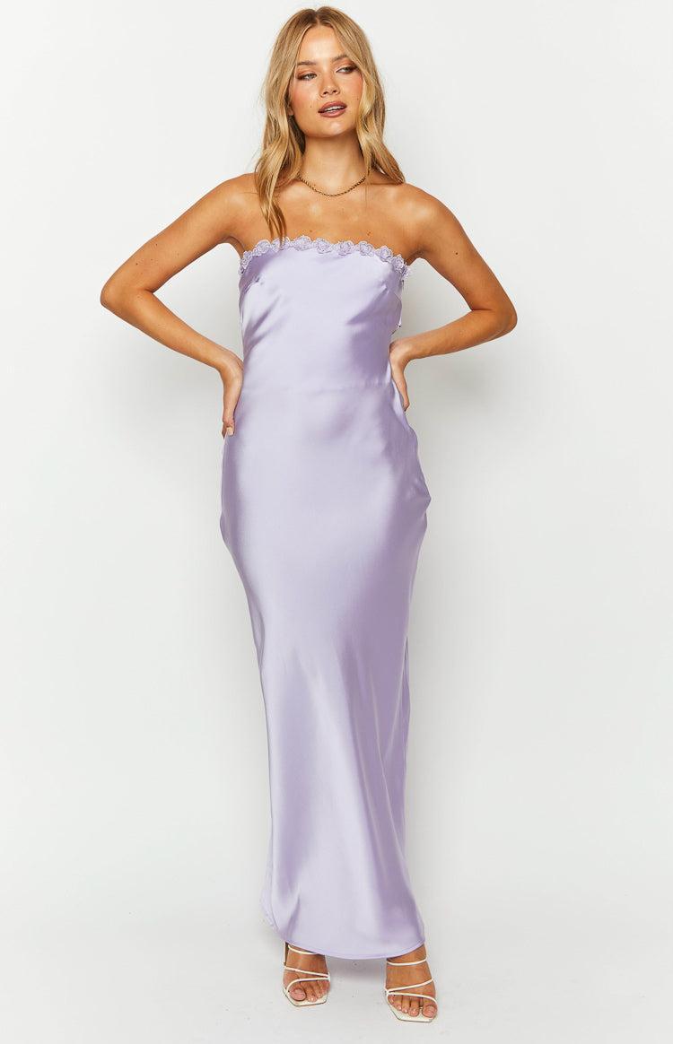 Rhea Purple Satin Strapless Maxi Dress Product Image