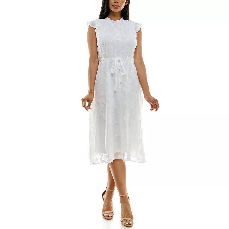 Womens Nina Leonard Smocked Chiffon Mesh Midi Dress Product Image