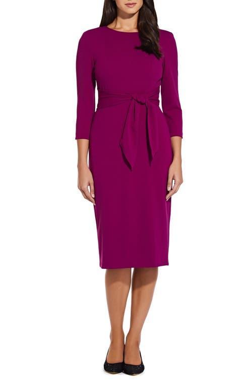 Adrianna Papell Womens Tie-Front 3/4-Sleeve Crepe Knit Dress Product Image