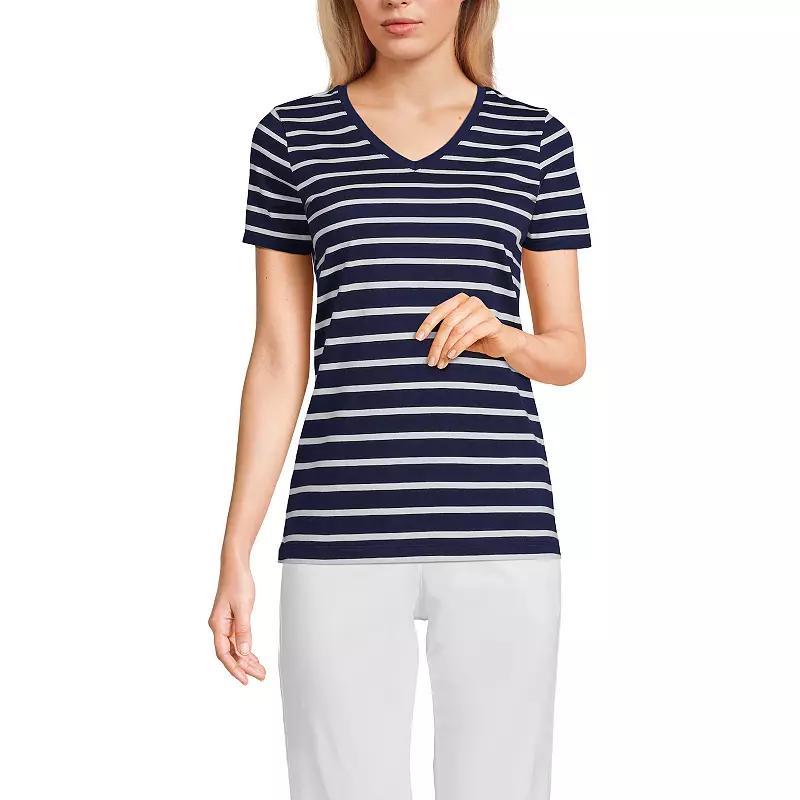 Womens Lands End Relaxed-Fit Supima Cotton V-Neck Tee Blue Breton Stripe Product Image