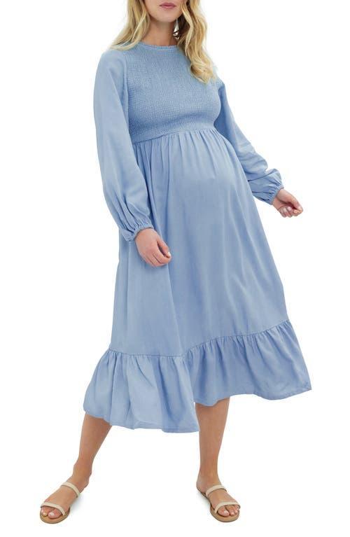 Ingrid & Isabel Smocked Long Sleeve Chambray Maternity Dress Product Image