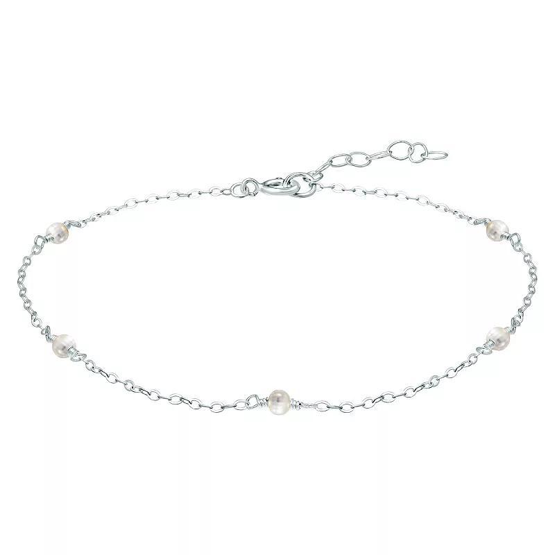 Aleure Precioso Sterling Silver Bead Station Anklet, Womens White Product Image