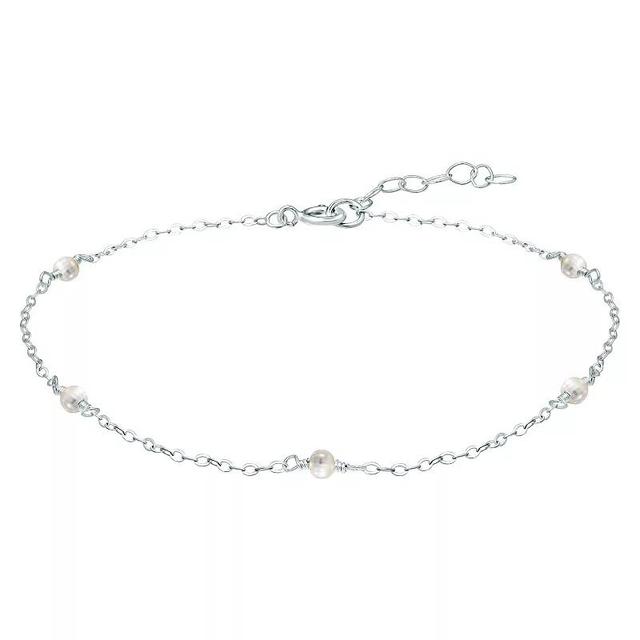 Aleure Precioso Sterling Silver Bead Station Anklet, Womens White Product Image