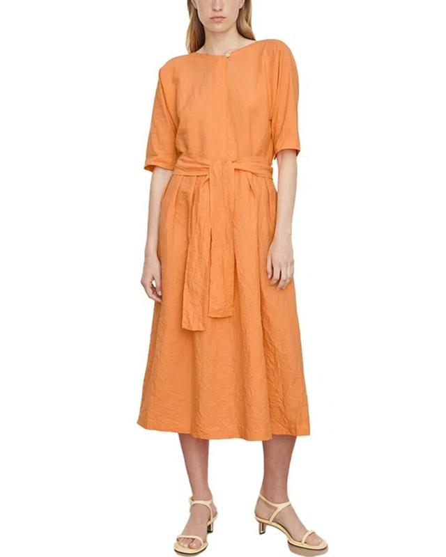 VINCE Belted Linen-blend Dress In Pink Product Image