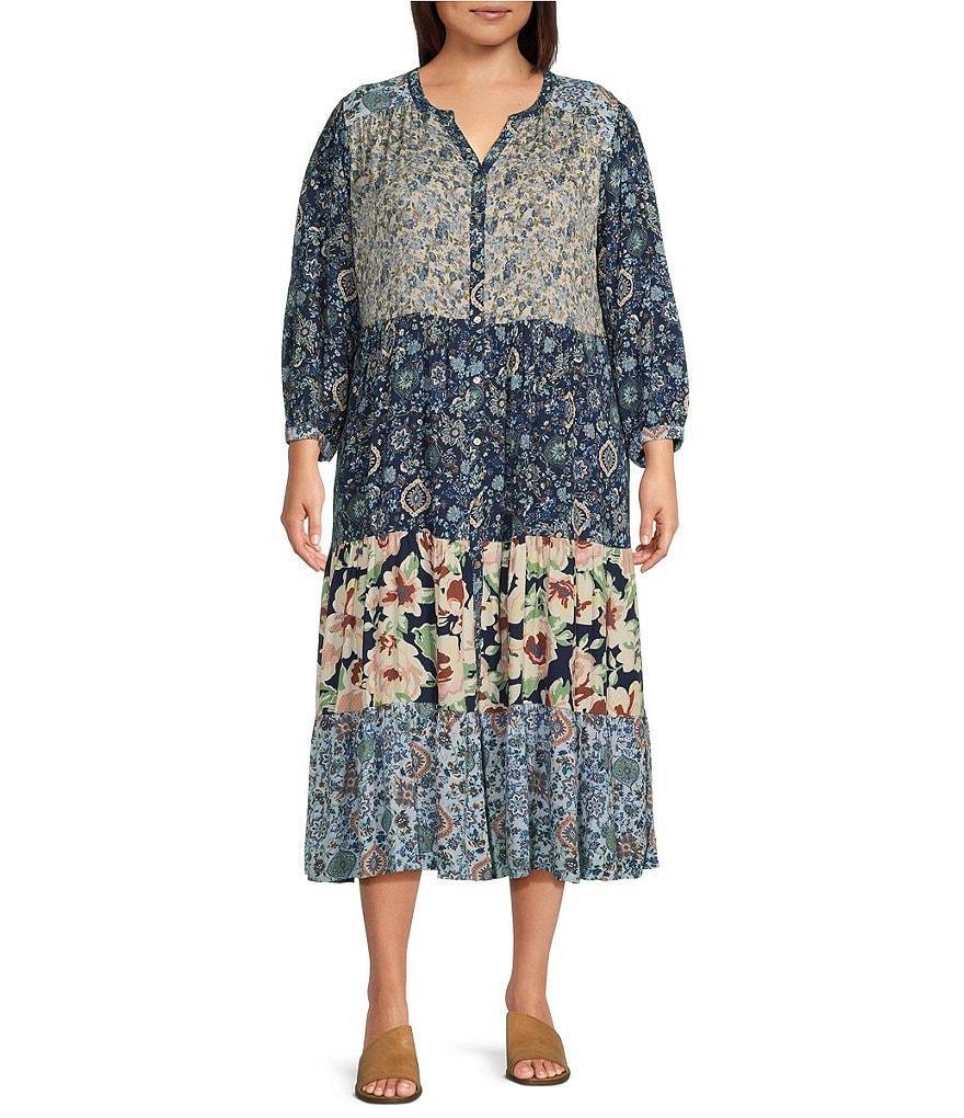 Nurture by Westbound Plus Size 3/4 Sleeve Floral Button Front Maxi Dress Product Image