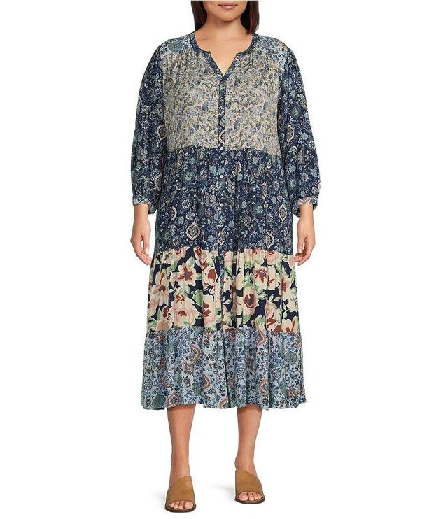 Nurture by Westbound Plus Size 3/4 Sleeve Floral Button Front Maxi Dress Product Image