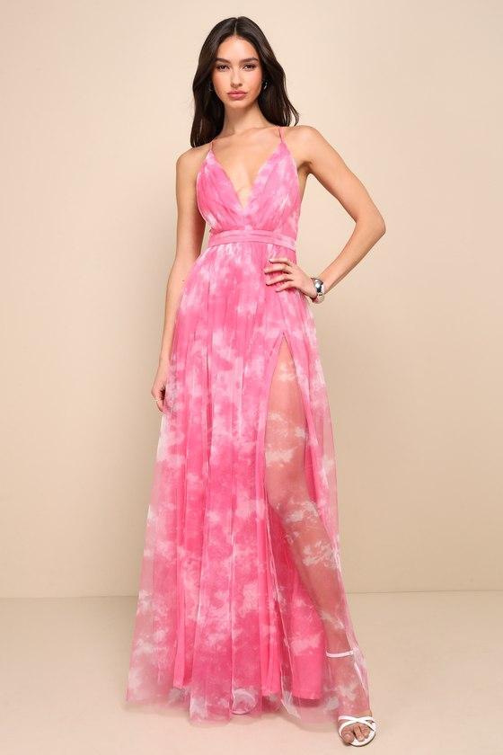 Elegant Moment Hot Pink Tie-Dye Backless Maxi Dress Product Image