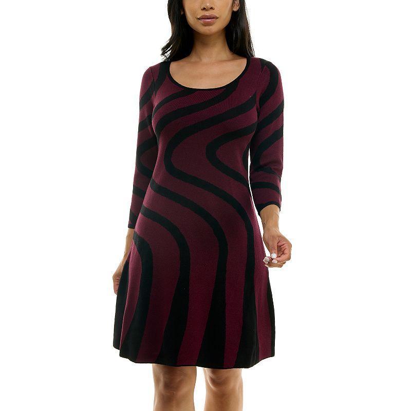 Womens Nina Leonard A-Line Jacquard Sweater Dress Dark Pink Product Image