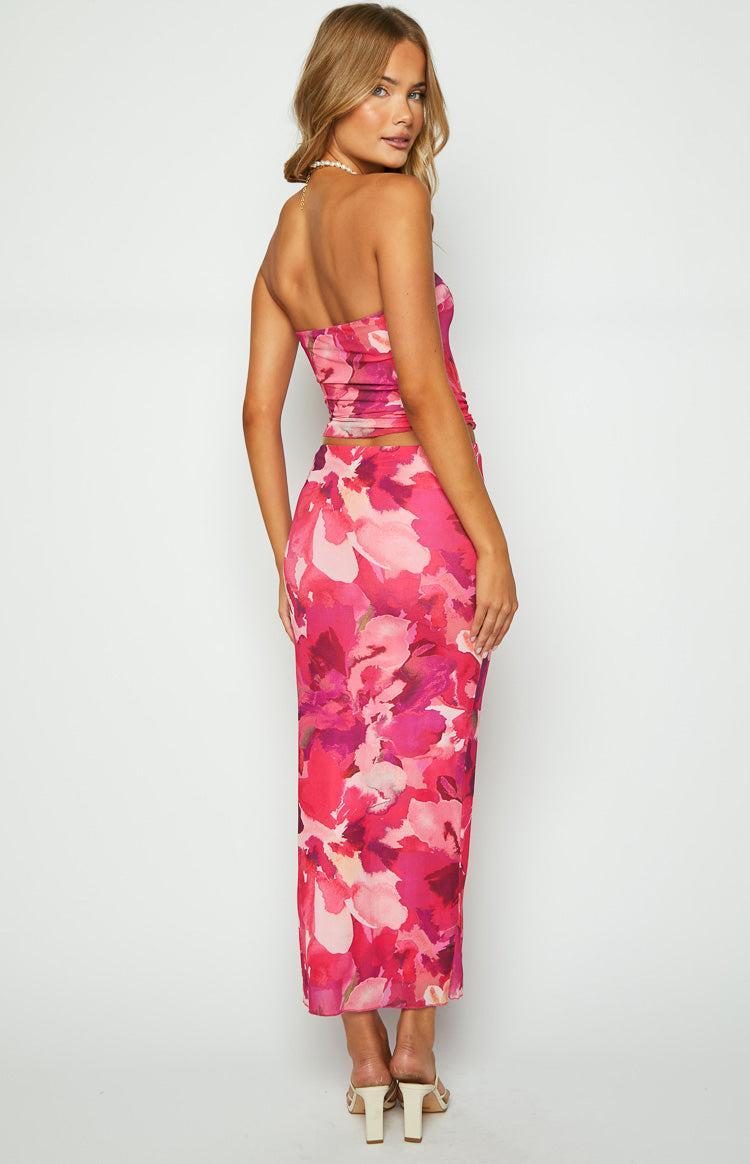 When in Rome Pink Print Mesh Maxi Skirt Product Image