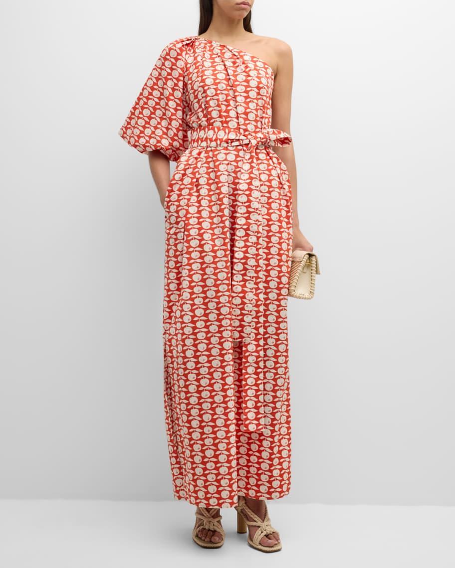 One-Shoulder Apple-Print Column Maxi Dress product image