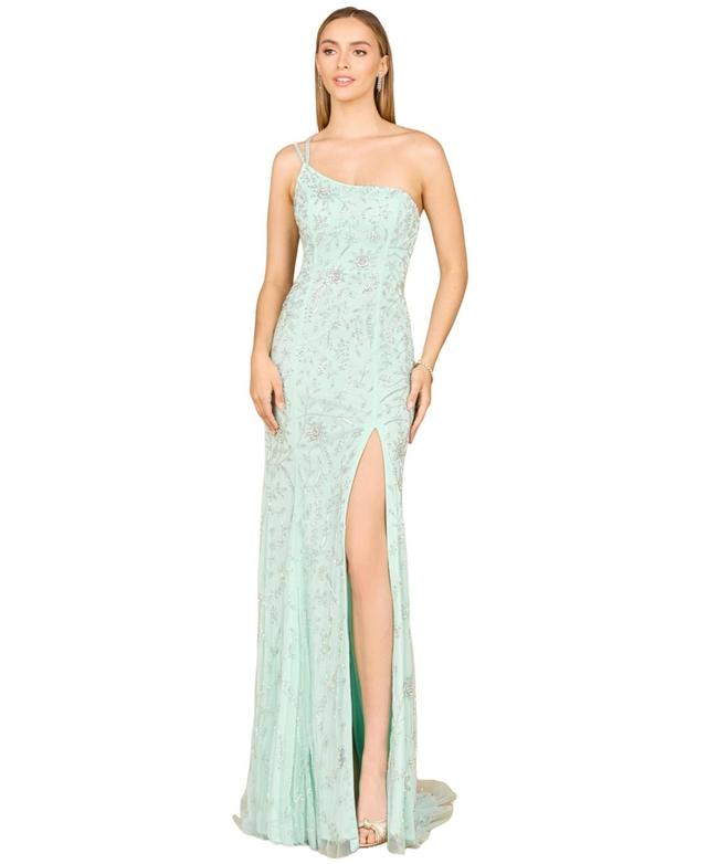 Lara Womens One Shoulder Beaded Gown with Slit Product Image