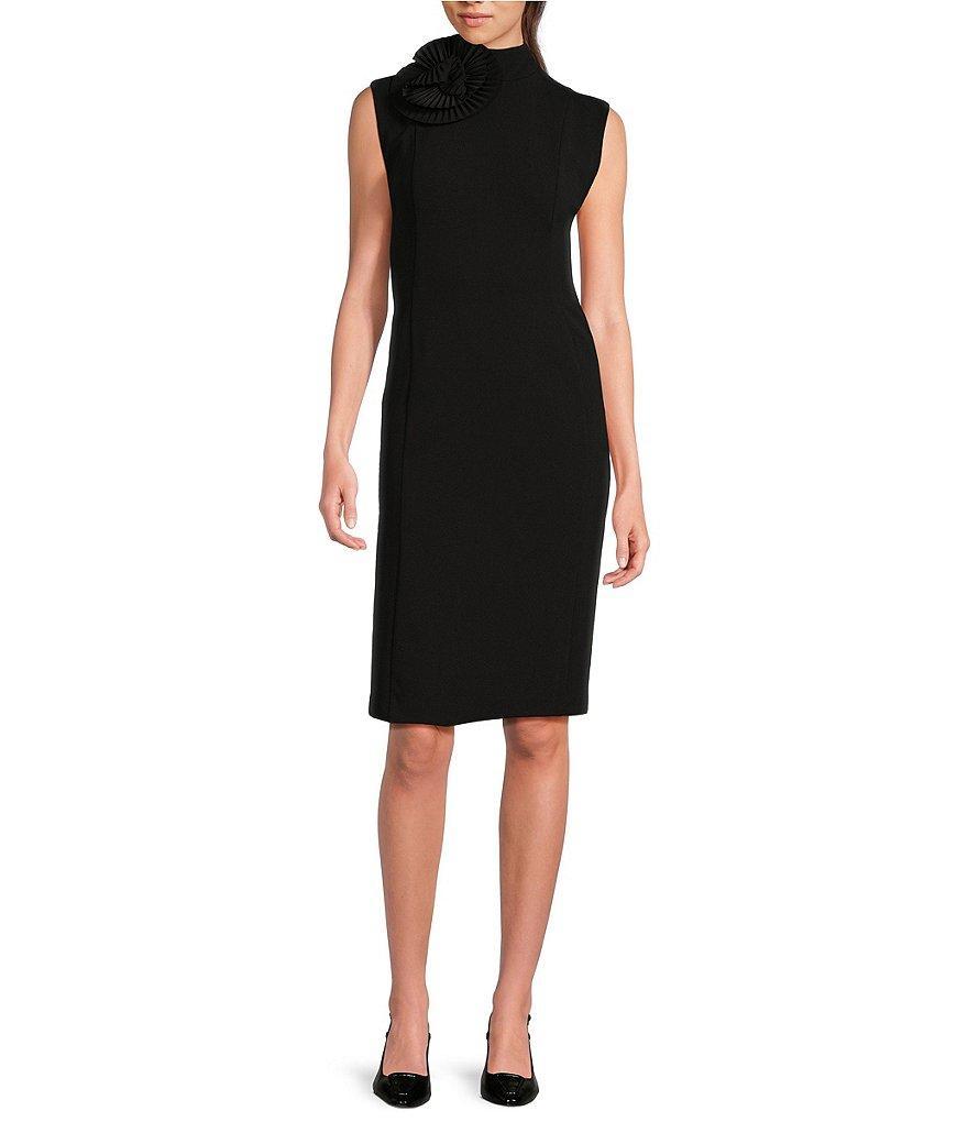 Calvin Klein Sleeveless Floral Embellished Mock Neck Sheath Dress Product Image