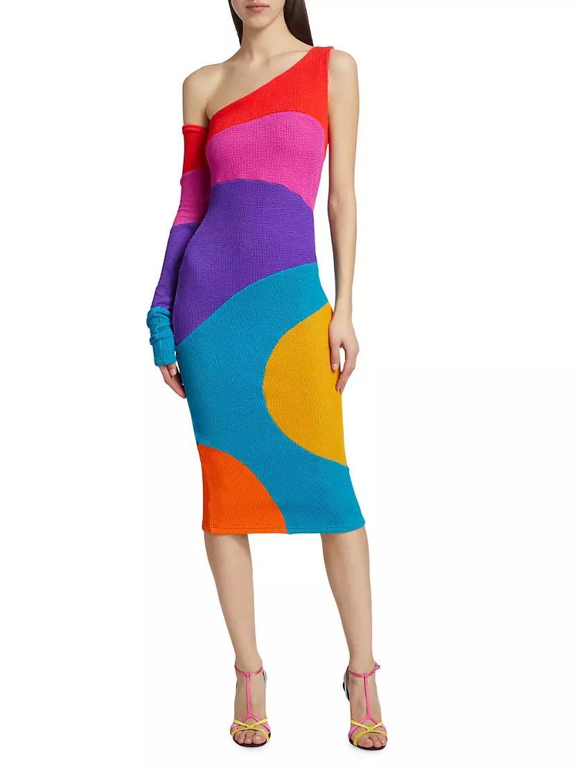 Colorblock One-Shoulder Midi-Dress Product Image