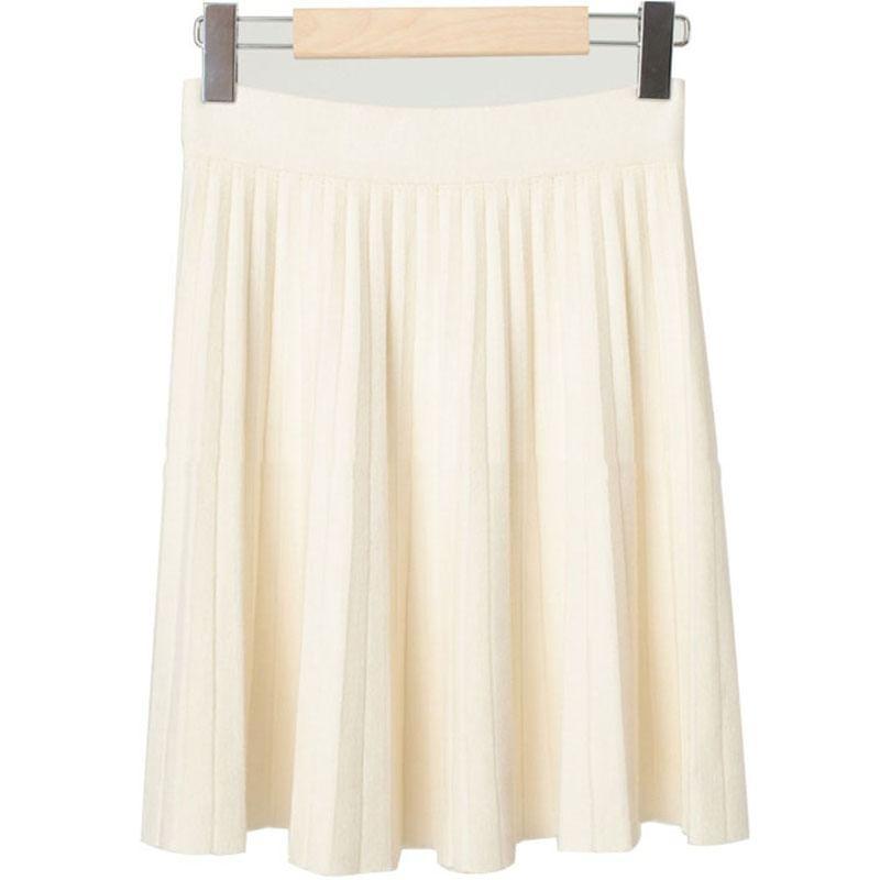 High Rise Plain Knit Mini Pleated Skirt Product Image