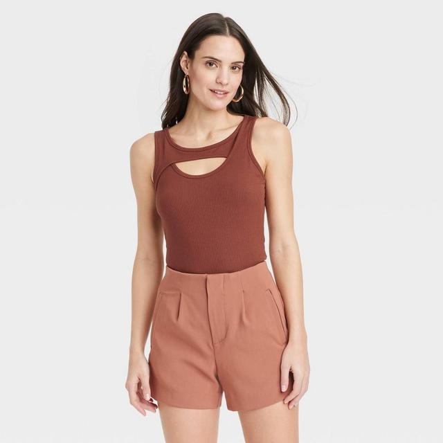 Womens Slim Fit Cut-Out Tank Top - A New Day Brown Product Image