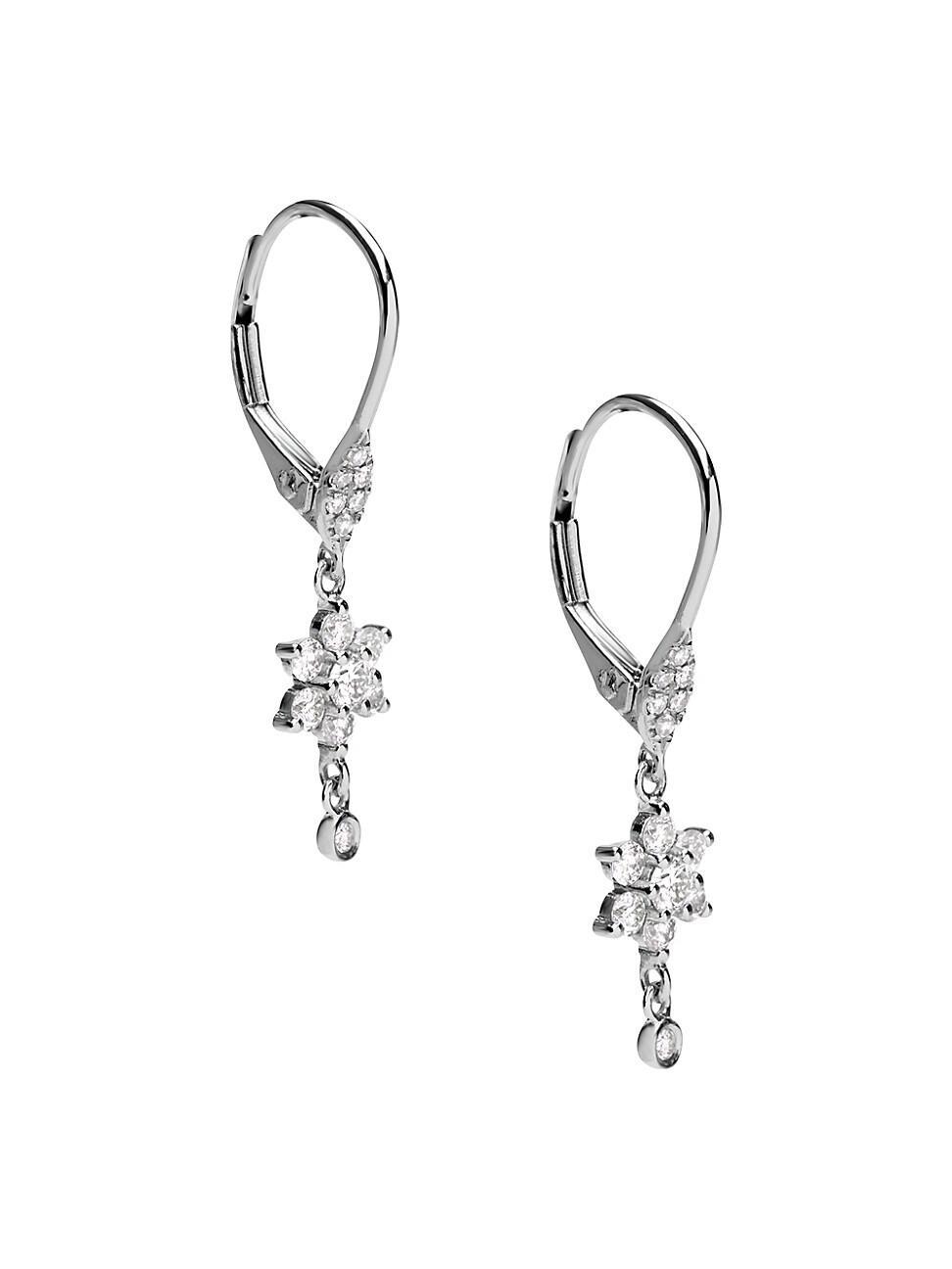 Womens 14K White Gold & Diamond Cluster Earrings Product Image