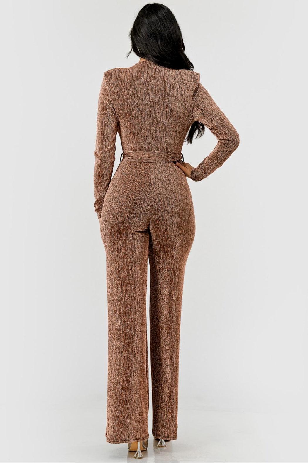 Belted Metallic Jumpsuit Product Image