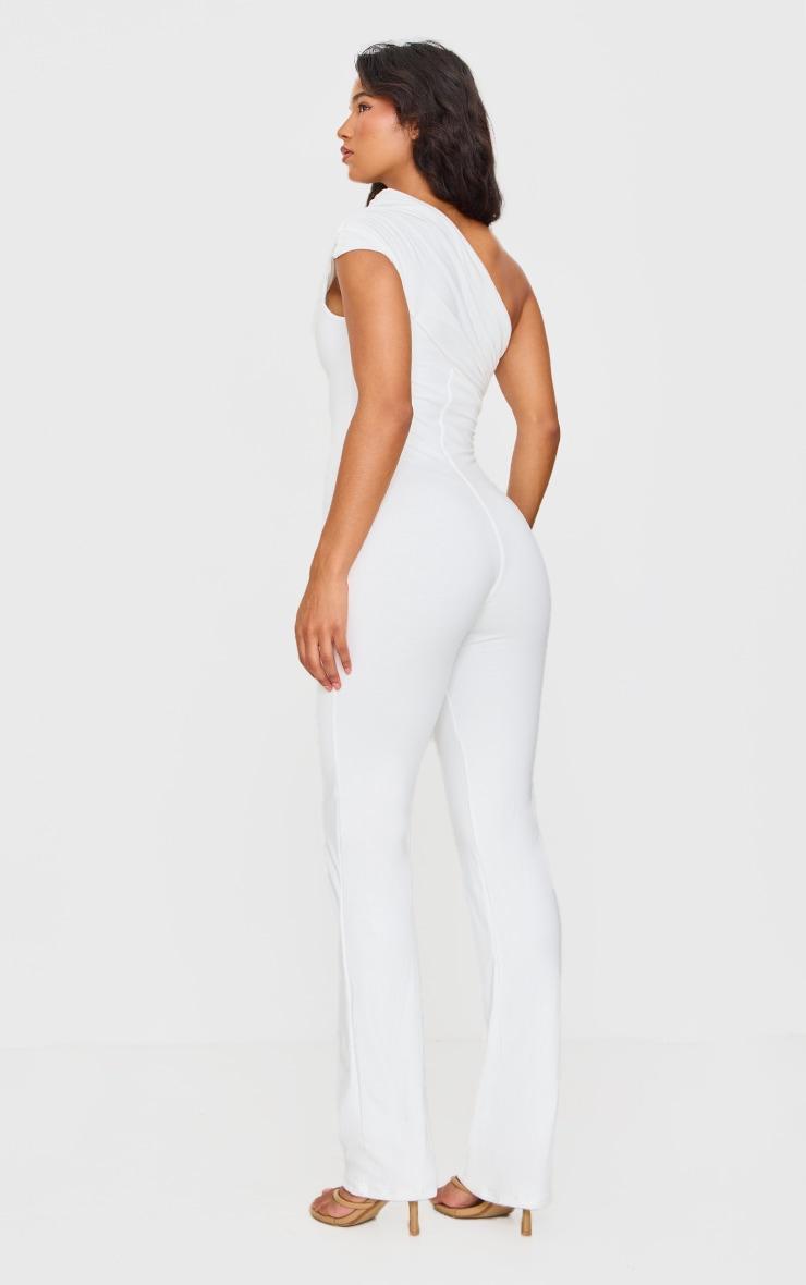 Cream Double Layer Contour Jersey Asymmetric Ruched Detail Jumpsuit Product Image