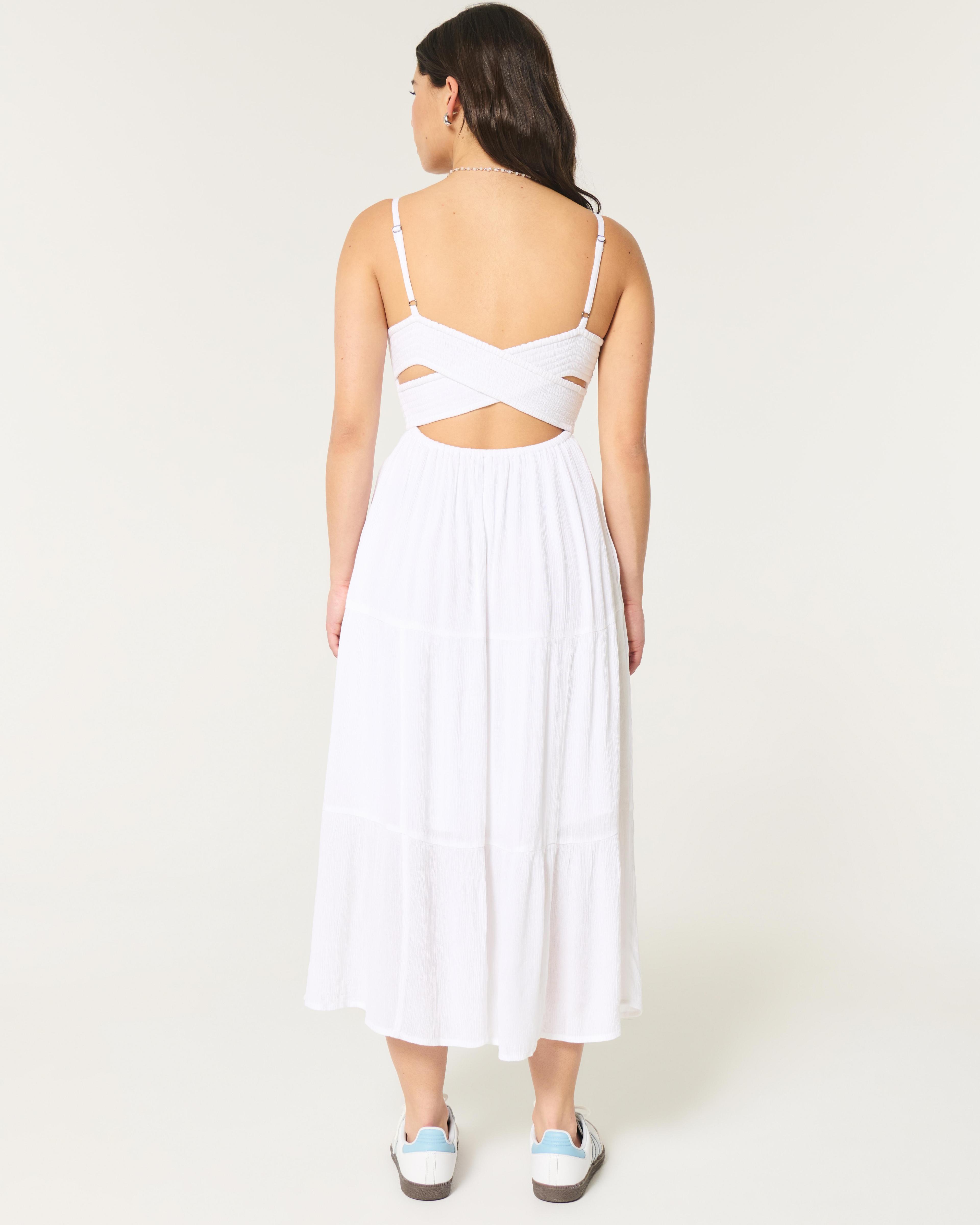 Smocked Waist Crisscross Back Midi Dress Product Image