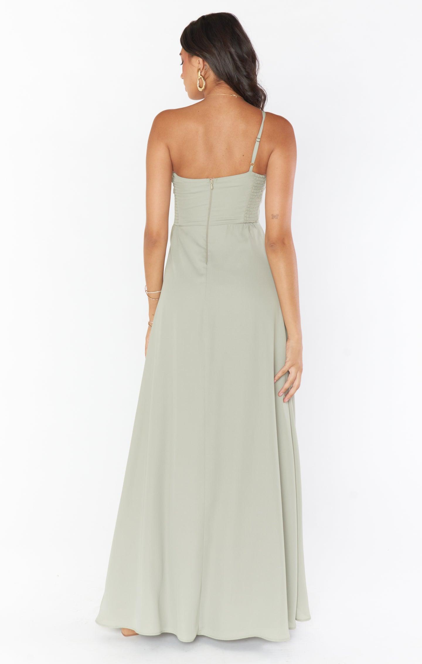 Shannon One Shoulder Dress ~ Moss Green Crisp Product Image