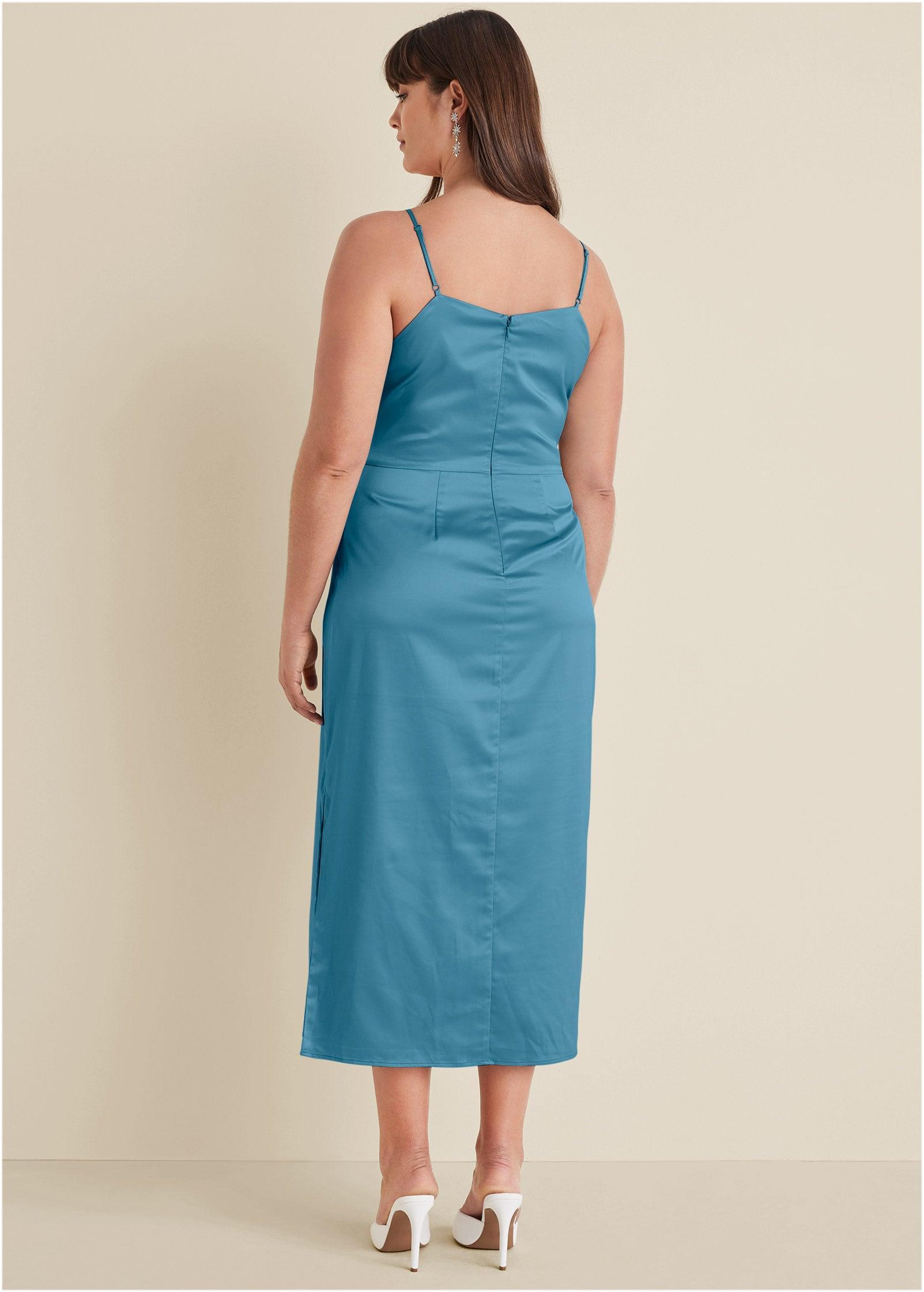 Cowl Neck Slip Dress - Blue Product Image