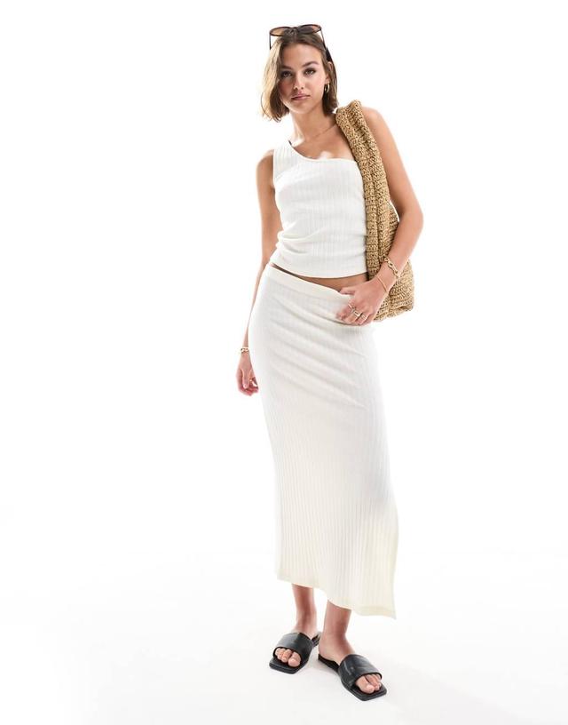 ASOS DESIGN knit rib column midi skirt in white Product Image