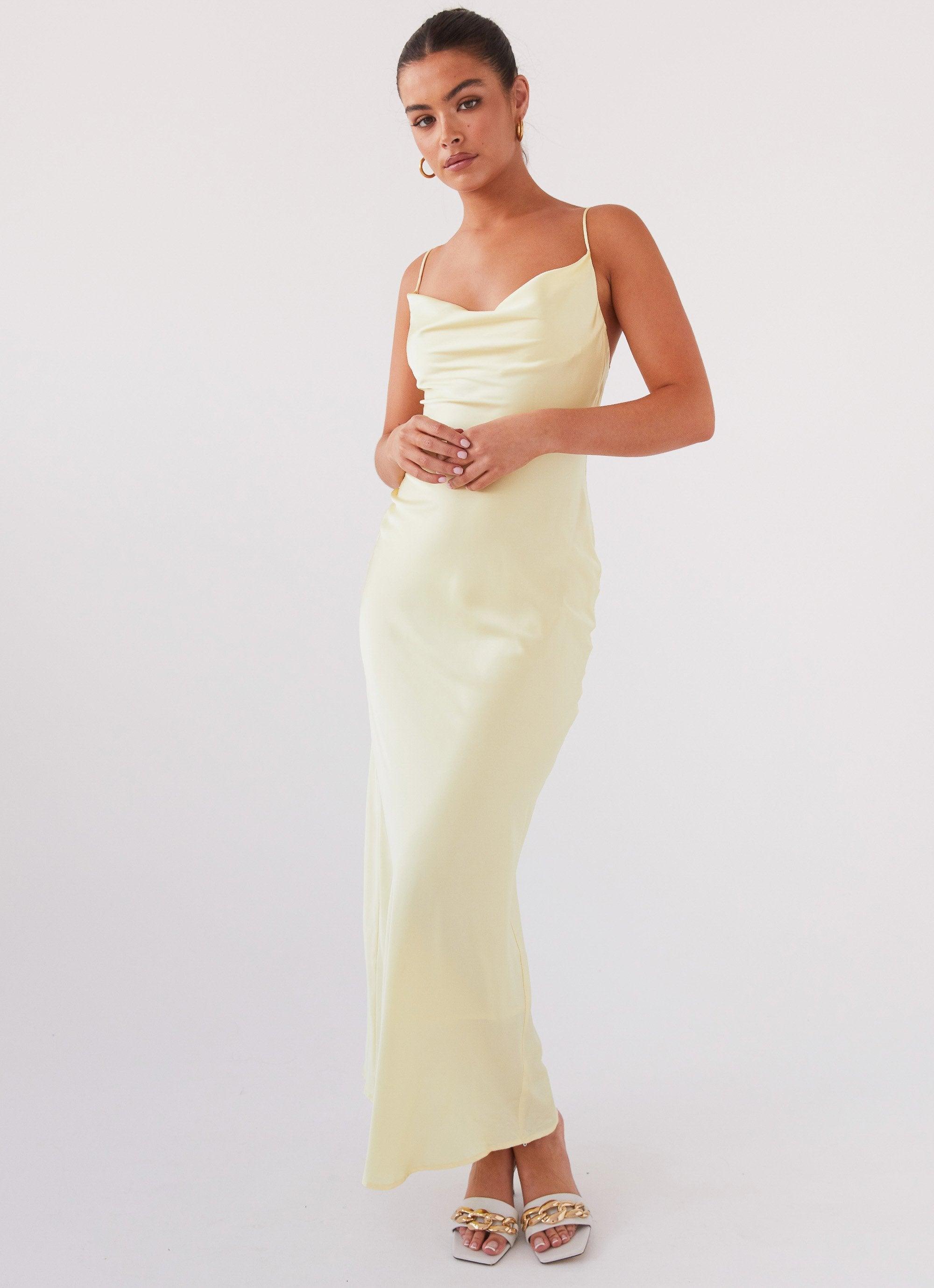 Joanna Satin Maxi Dress - Lemon Product Image