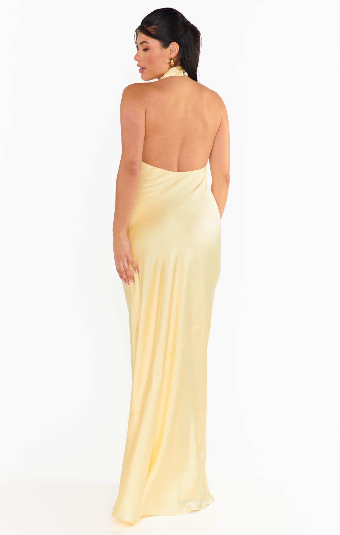 Jasmine Halter Maxi Dress ~ Pale Yellow Luxe Satin Product Image