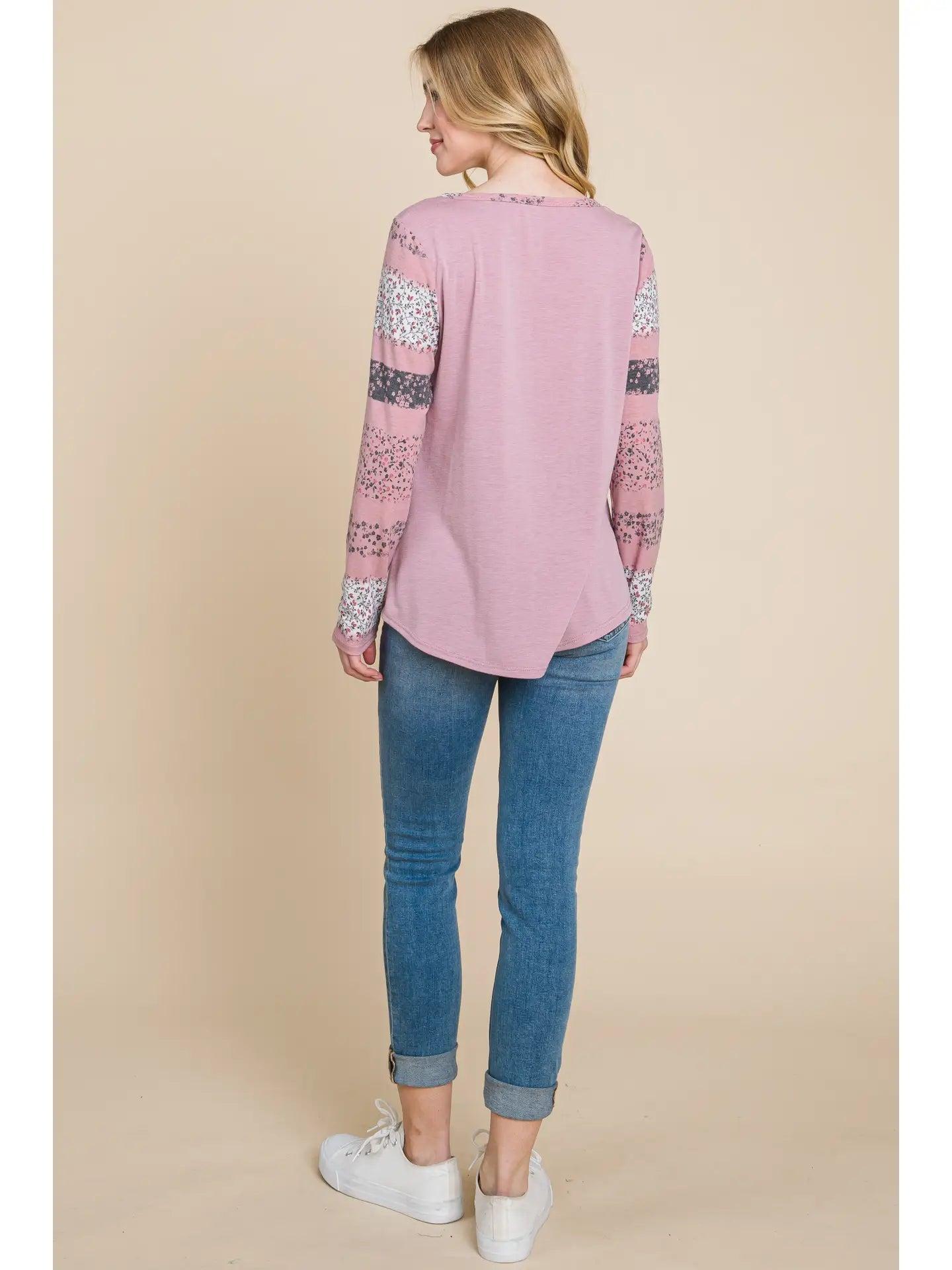 Long Sleeve Stripe Floral Shirt Female Product Image