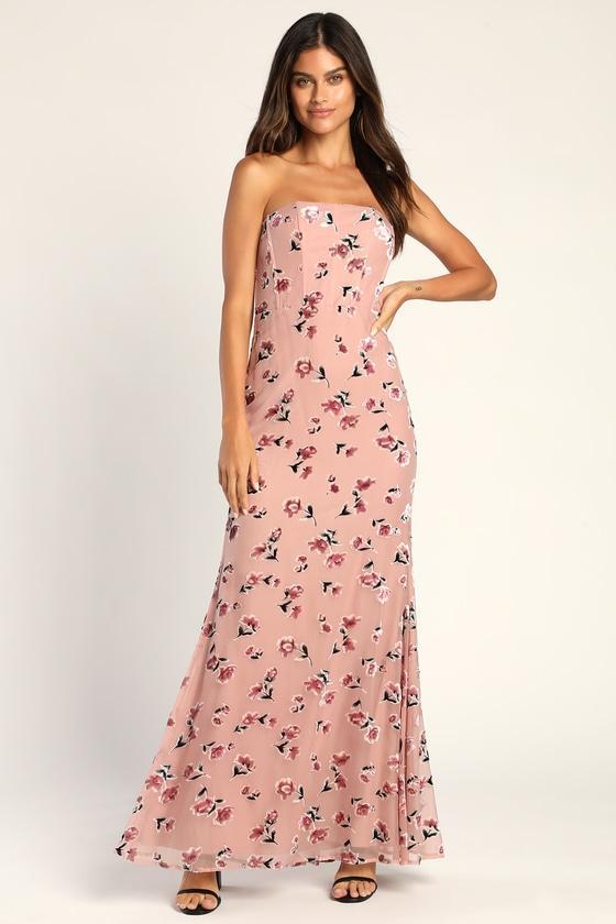 Always Dancing Mauve Floral Strapless Maxi Dress Product Image