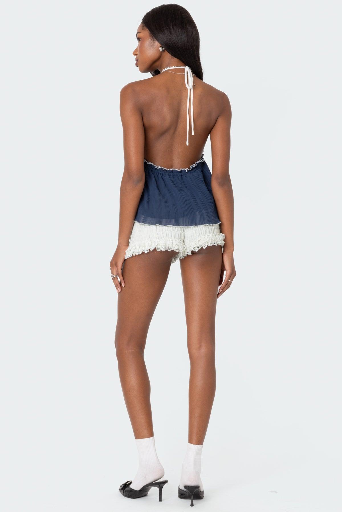 Crinkled Split Front Halter Top Product Image