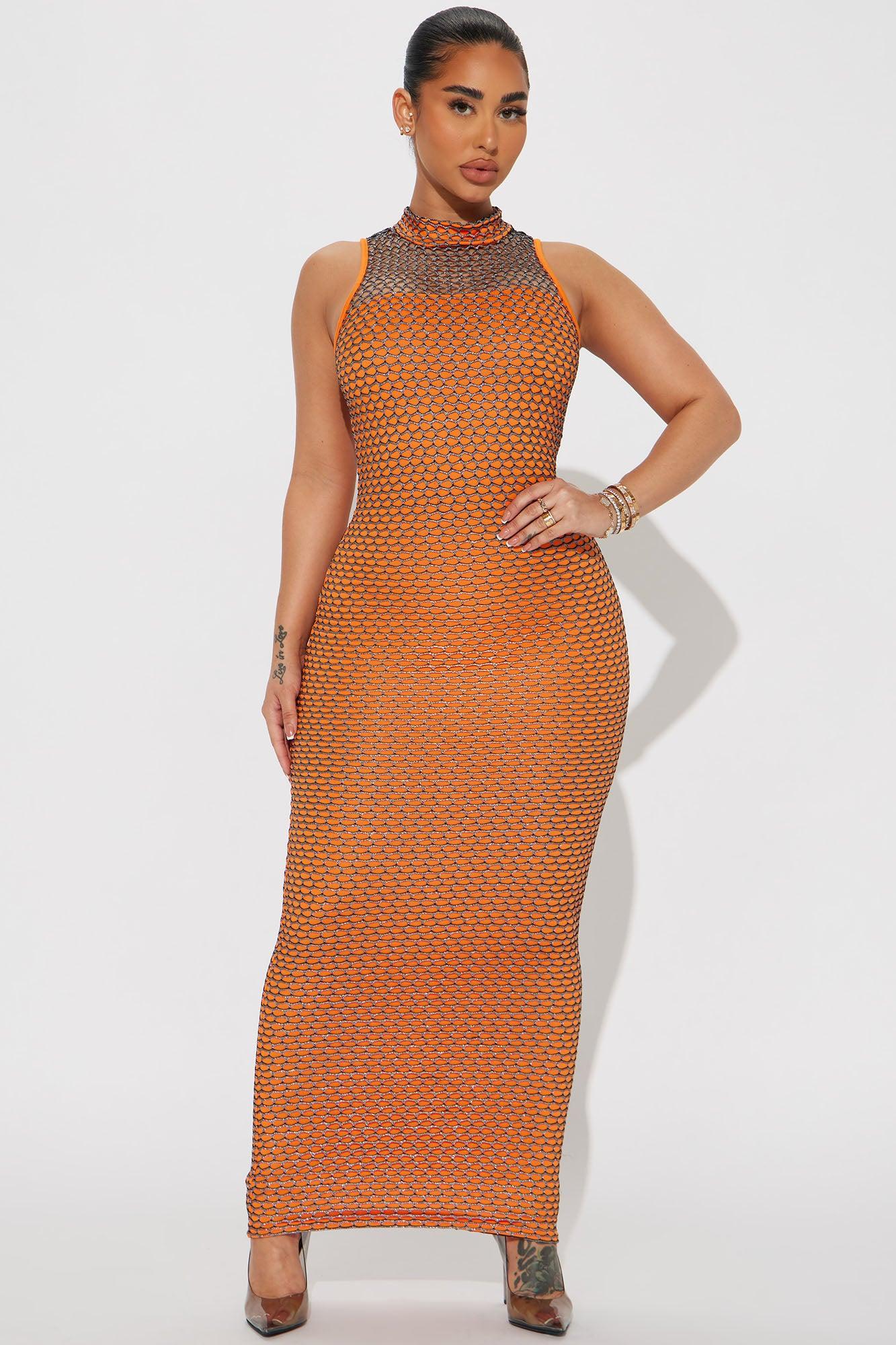 Kaylie Fishnet Maxi Dress - Orange/combo product image