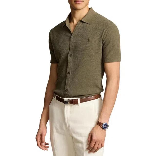 POLO RALPH LAUREN Slub Short Sleeve Cotton Knit Button-up Shirt In Green Product Image