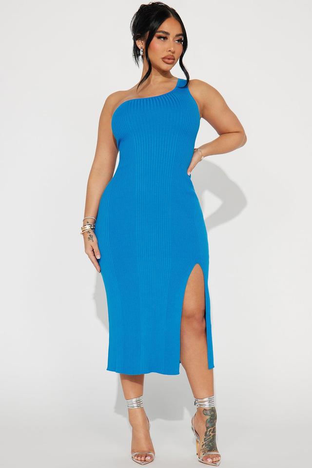 Adoette Ribbed Midi Dress - Blue Product Image