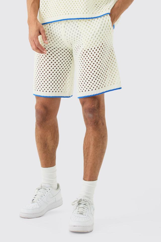 Relaxed Open Stitch Tipped Knitted Shorts | boohooMAN USA Product Image